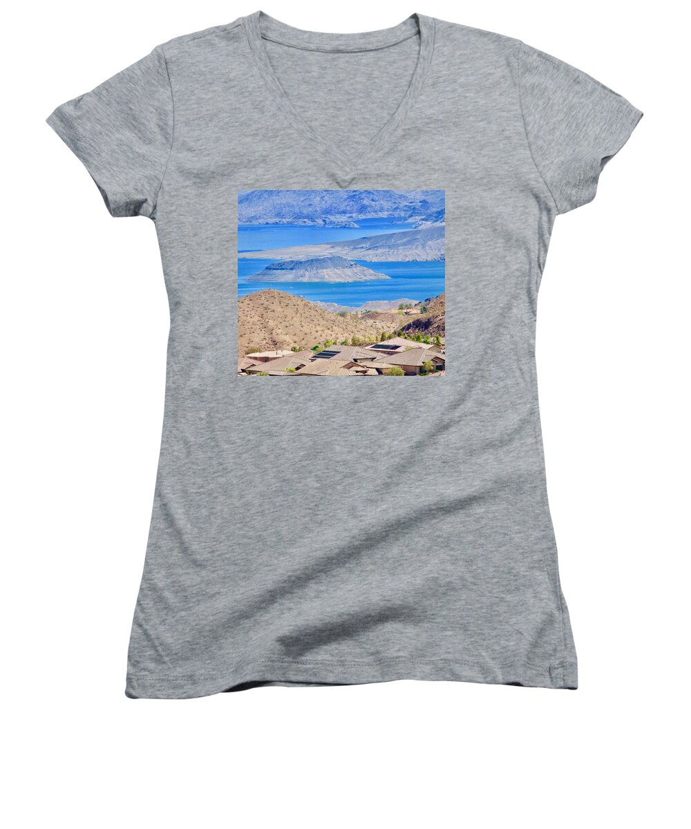 All Products Women's V-Neck featuring the photograph Lake Mead by Lorna Maza
