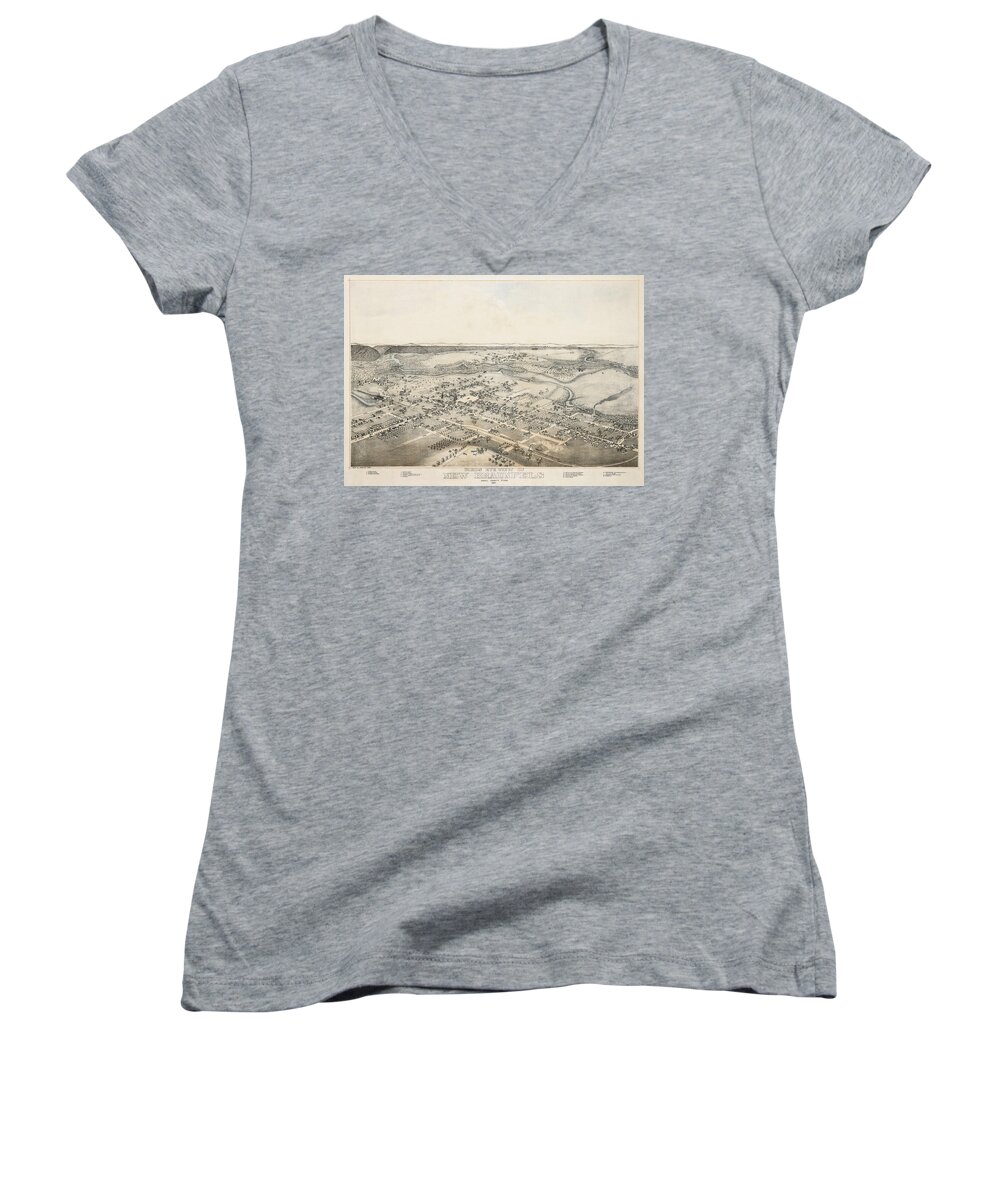 Map Women's V-Neck featuring the digital art New Braunfels 1881 by Augustus Koch by Texas Map Store