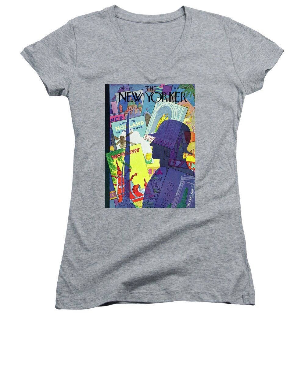 Eerie Women's V-Neck featuring the painting New Yorker August 9 1941 by Rea Irvin
