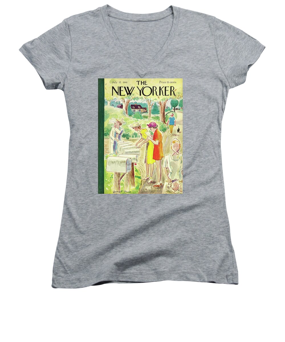 Country Women's V-Neck featuring the painting New Yorker July 12 1941 by Garrett Price