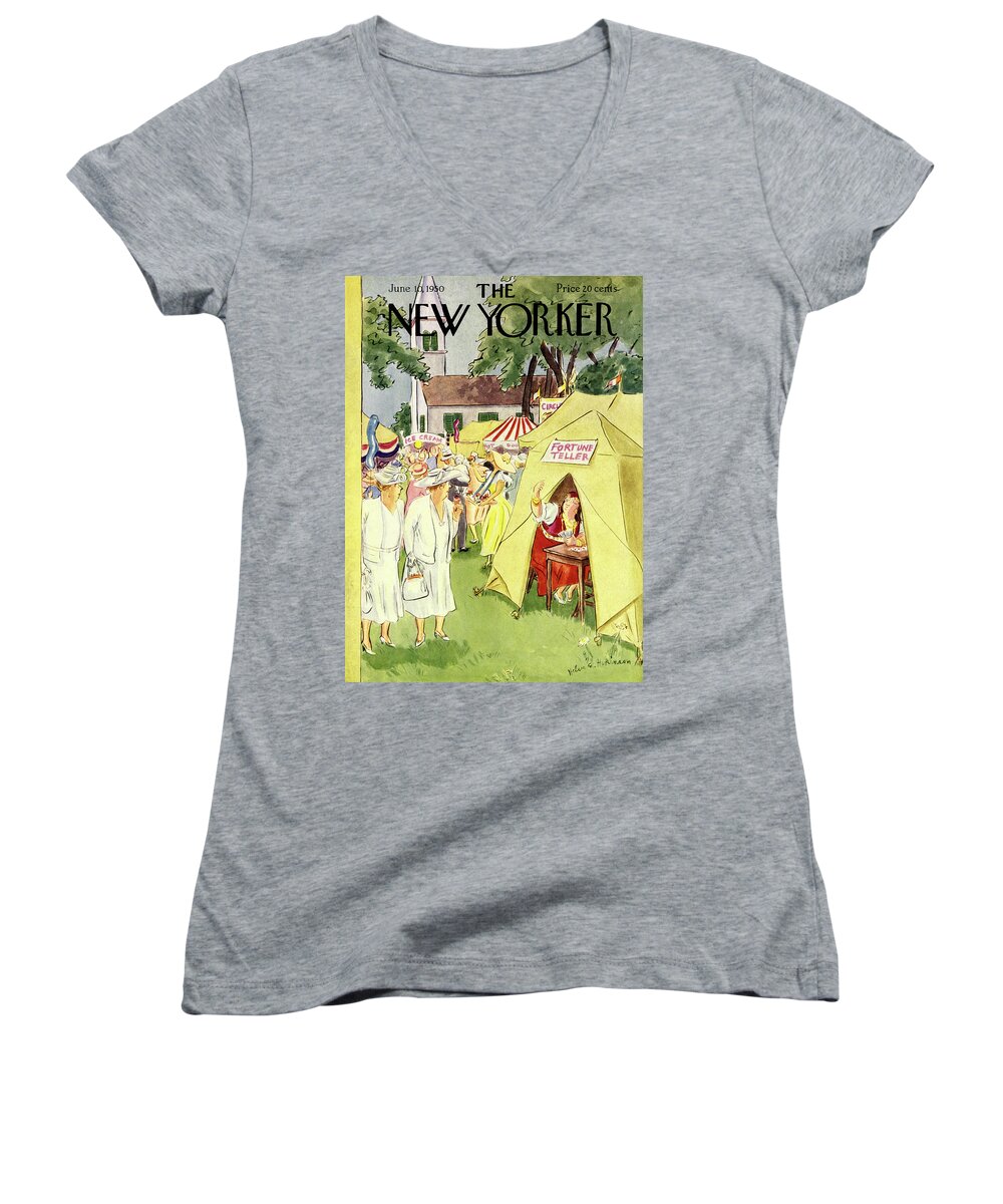 Country Women's V-Neck featuring the painting New Yorker June 10 1950 by Helene E Hokinson