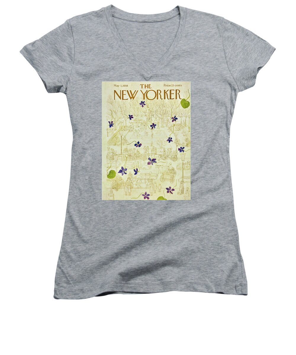 Flowers Women's V-Neck featuring the painting New Yorker May 3 1958 by Ilonka Karasz