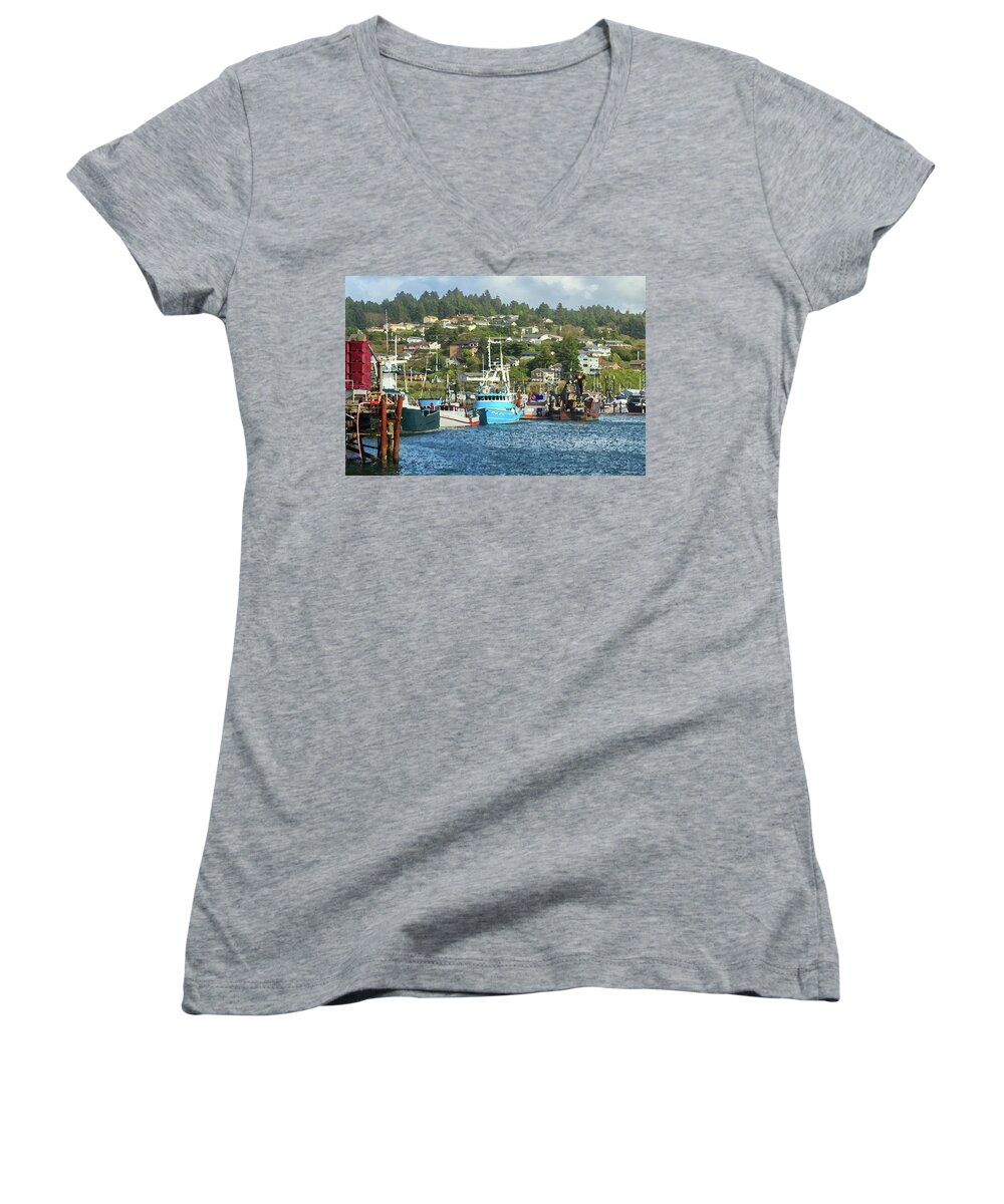 Boats Women's V-Neck featuring the digital art Newport Harbor by James Eddy