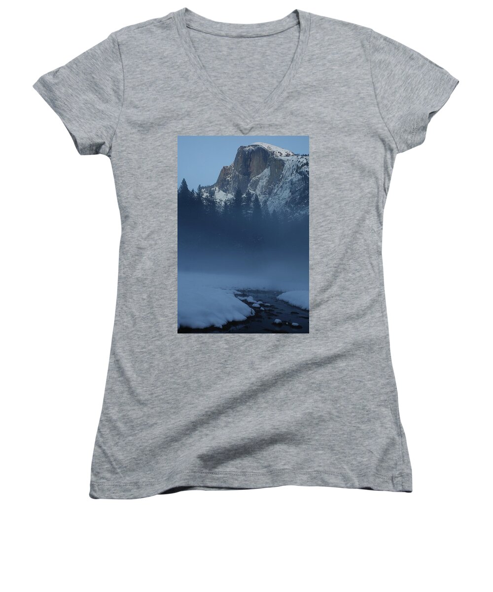 Half Women's V-Neck featuring the photograph Night falls upon Half Dome at Yosemite National Park by Jetson Nguyen