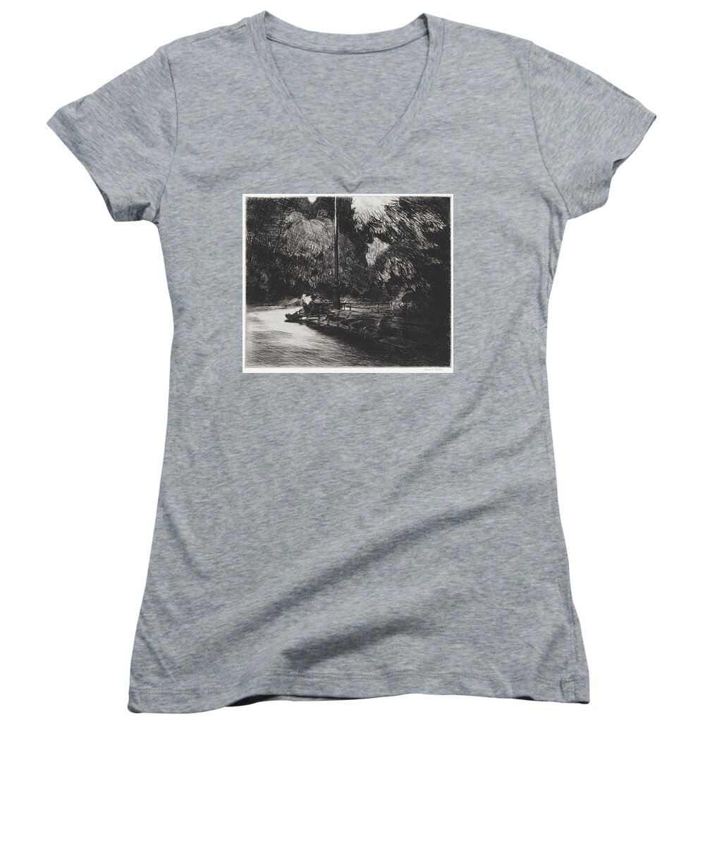 Edward Hopper Women's V-Neck featuring the drawing Night in the Park by Edward Hopper