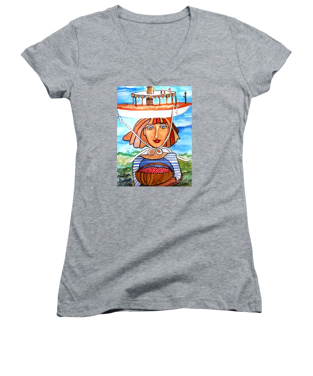 Boat Women's V-Neck featuring the painting Nipissing by Marilyn Brooks