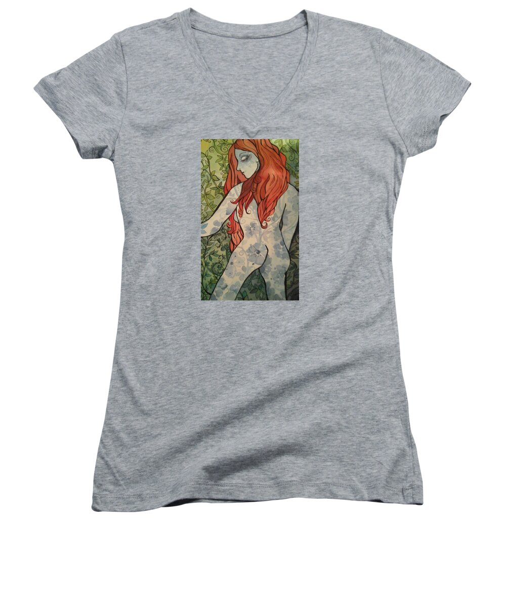Women Women's V-Neck featuring the painting NO by Claudia Cole Meek