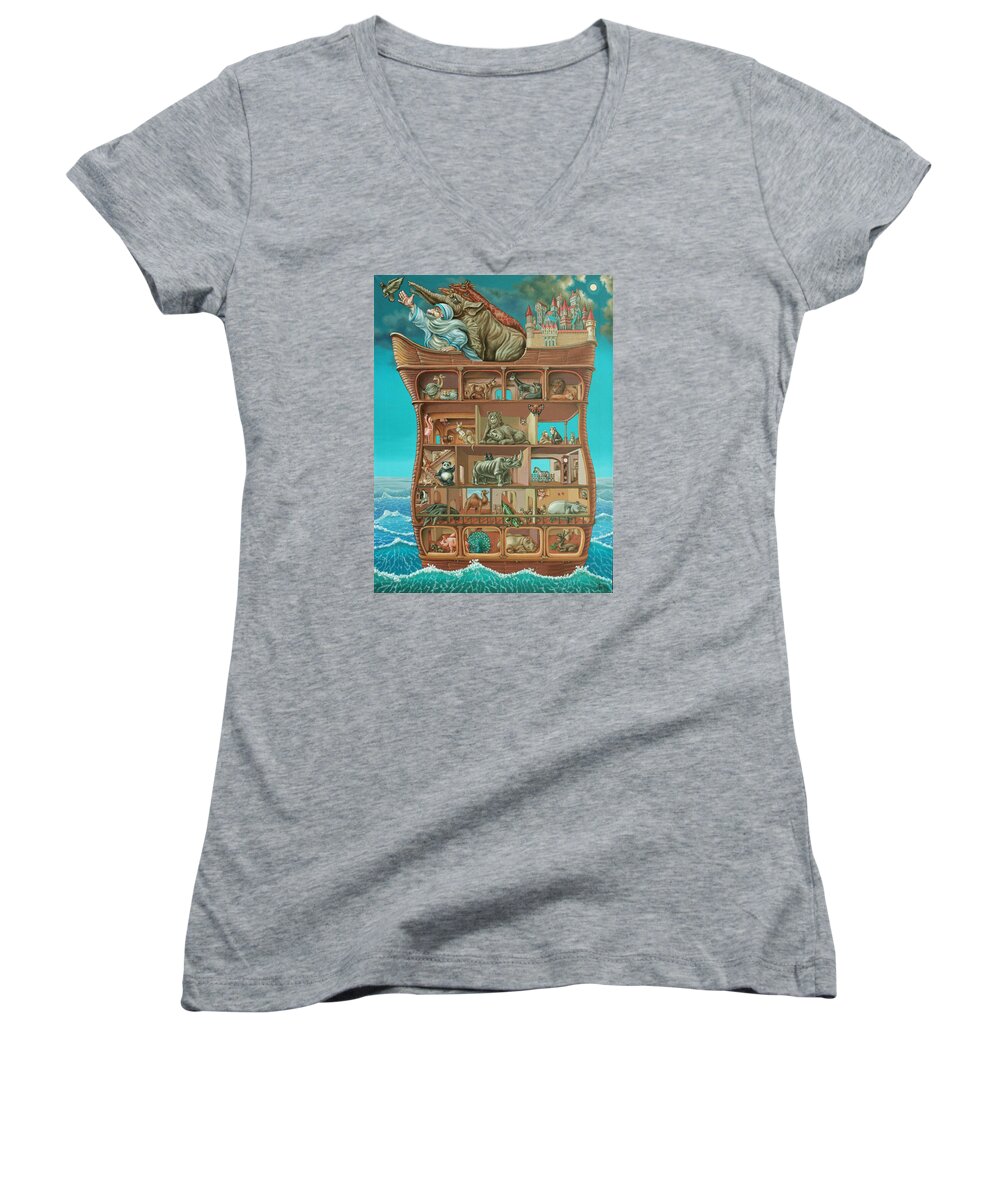 Biblical Stories Women's V-Neck featuring the painting Noahs Arc by Victor Molev
