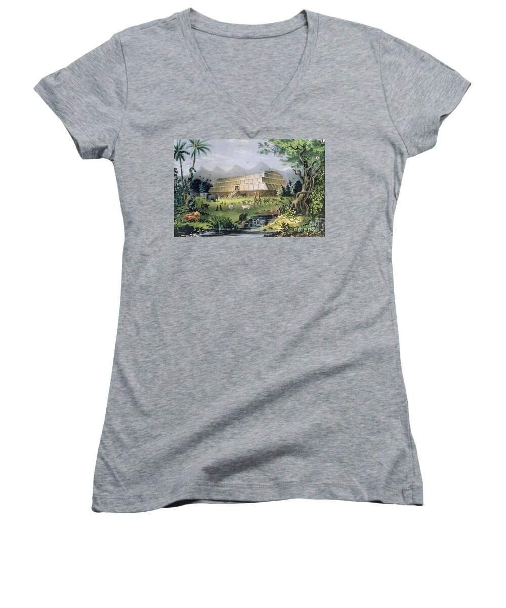 Noahs Ark Women's V-Neck featuring the painting Noahs Ark by Currier and Ives