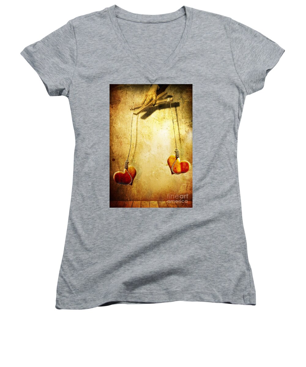 Puppeteer Women's V-Neck featuring the painting Not meant to be... by Jacky Gerritsen