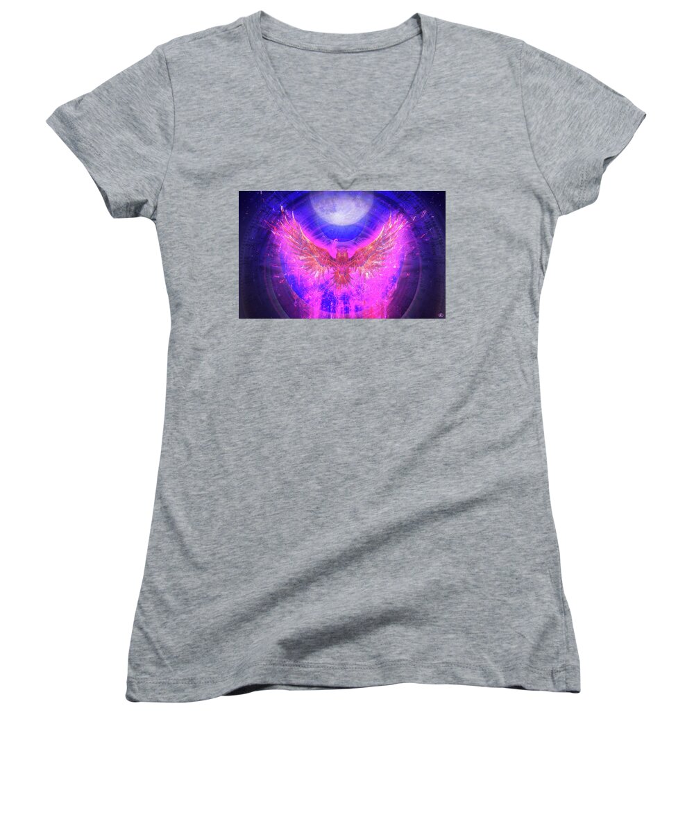 Owl Women's V-Neck featuring the digital art Not What They Seem by Kenneth Armand Johnson