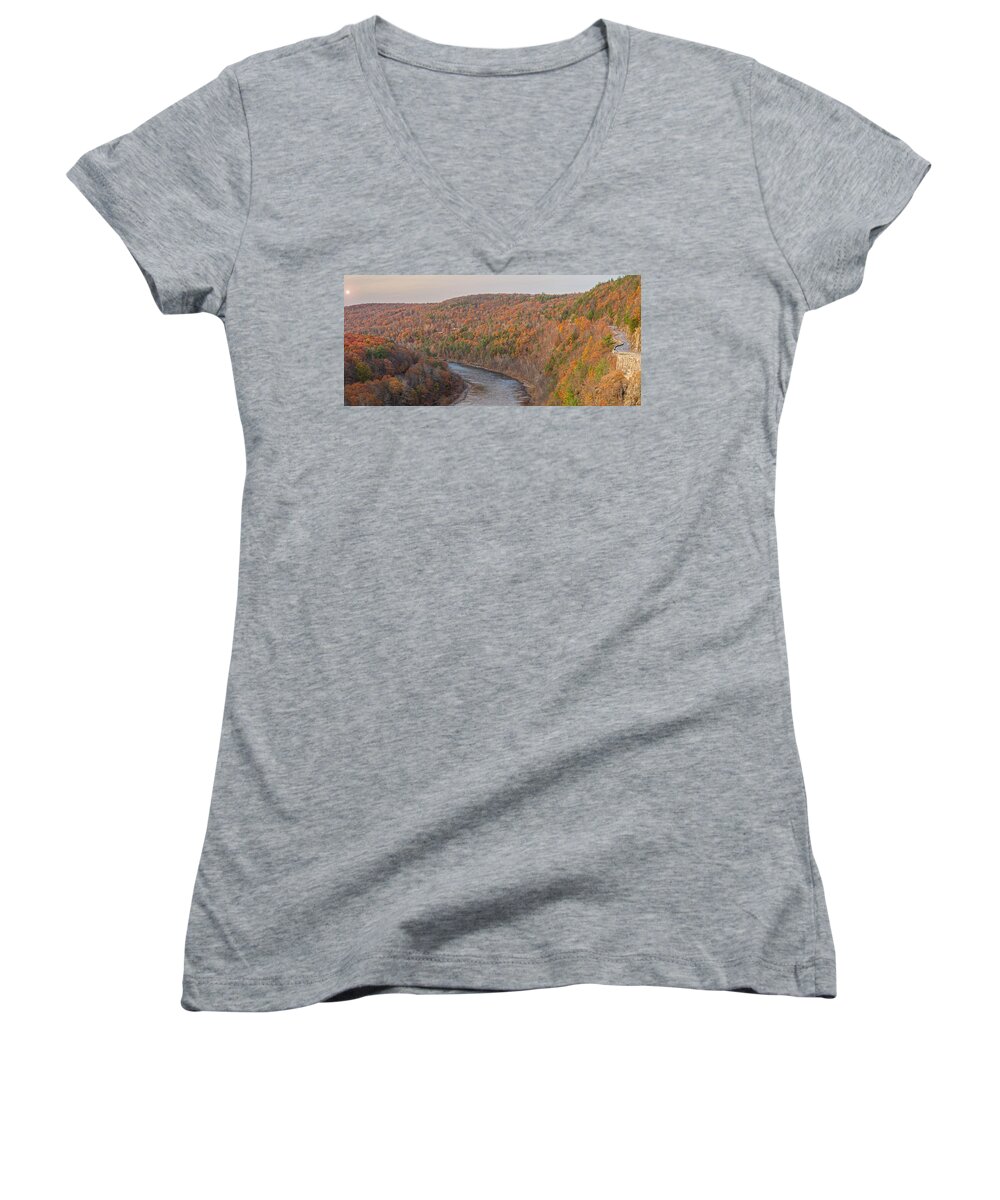 Scenic By-way Women's V-Neck featuring the photograph November Golden Hour At Hawk's Nest by Angelo Marcialis