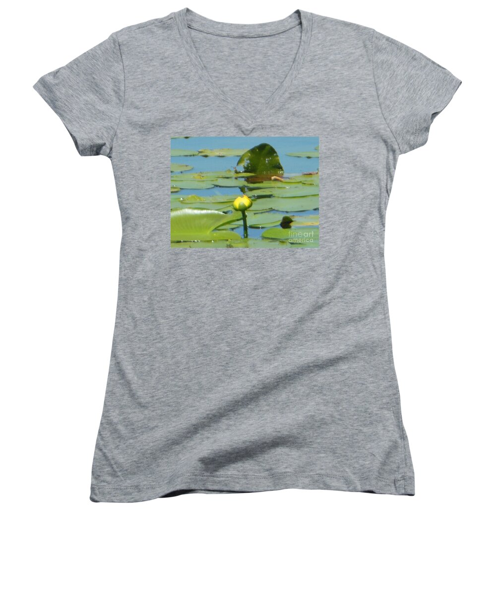 Nuphar Lutea Women's V-Neck featuring the photograph Nuphar Lutea Yellow Pond by Rockin Docks Deluxephotos