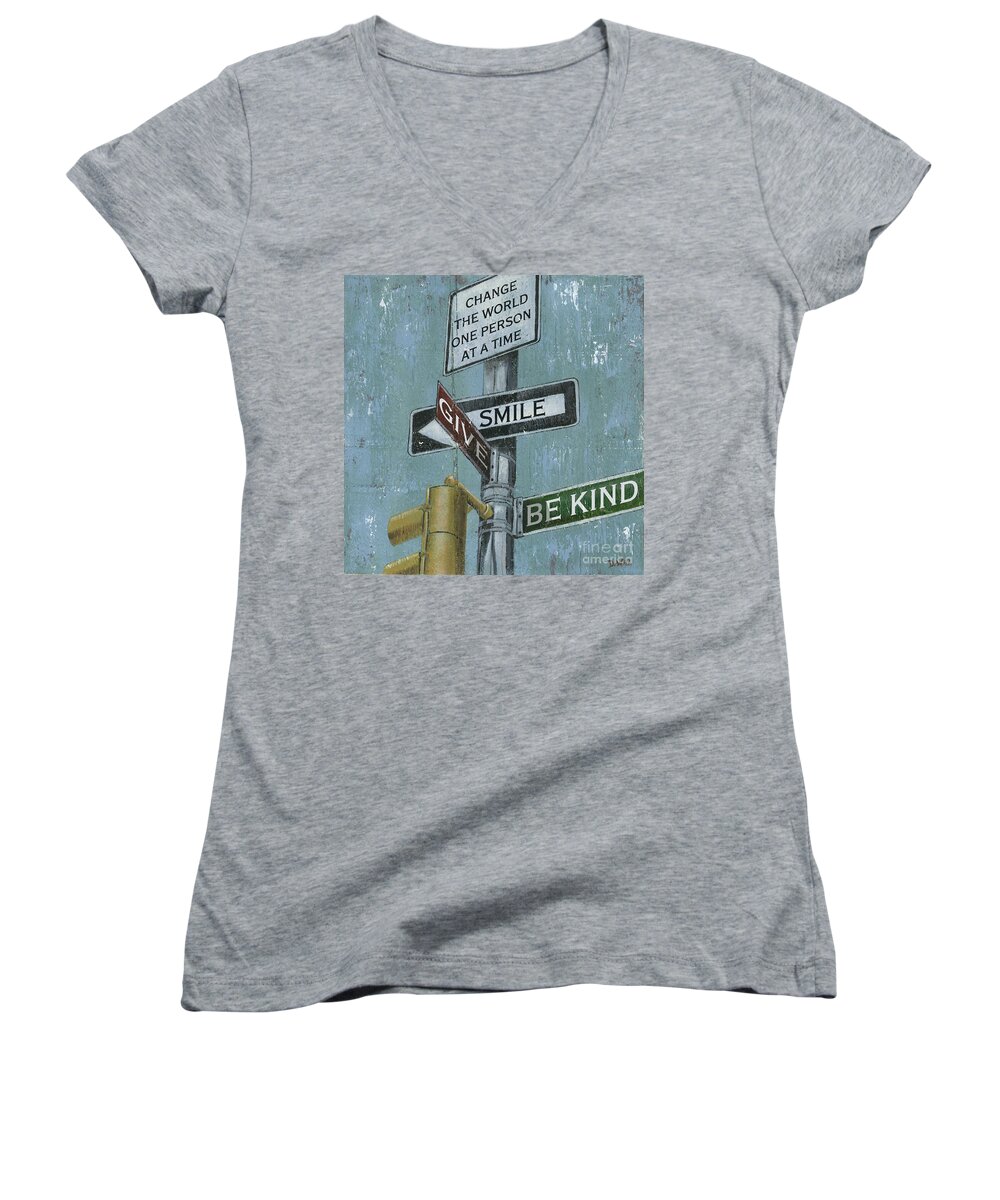 Vintage Women's V-Neck featuring the painting NYC Inspiration 1 by Debbie DeWitt