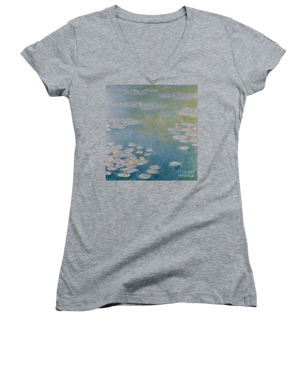 Nympheas Women's V-Neck featuring the painting Nympheas at Giverny by Claude Monet