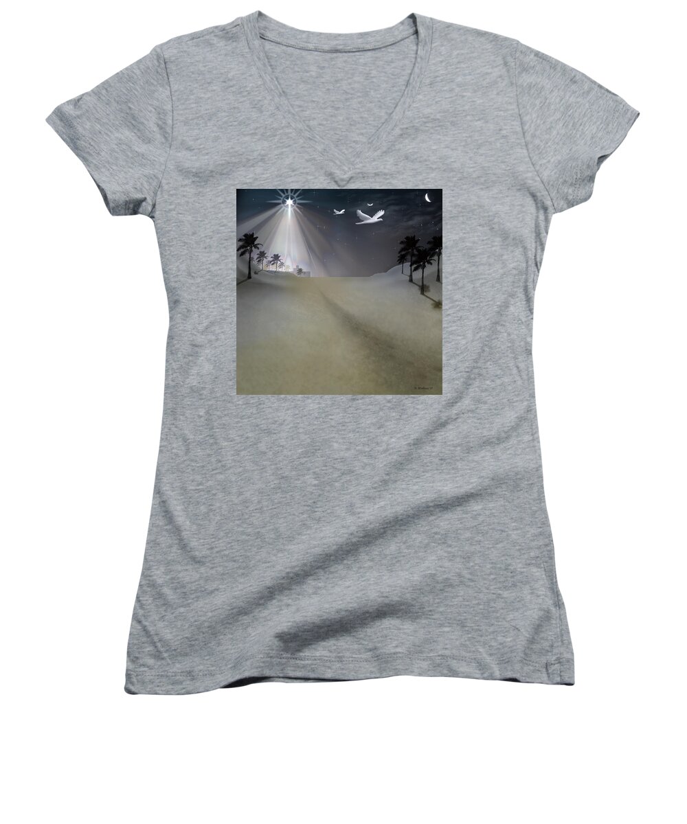 Brian Wallace Women's V-Neck featuring the digital art O Little Town by Brian Wallace