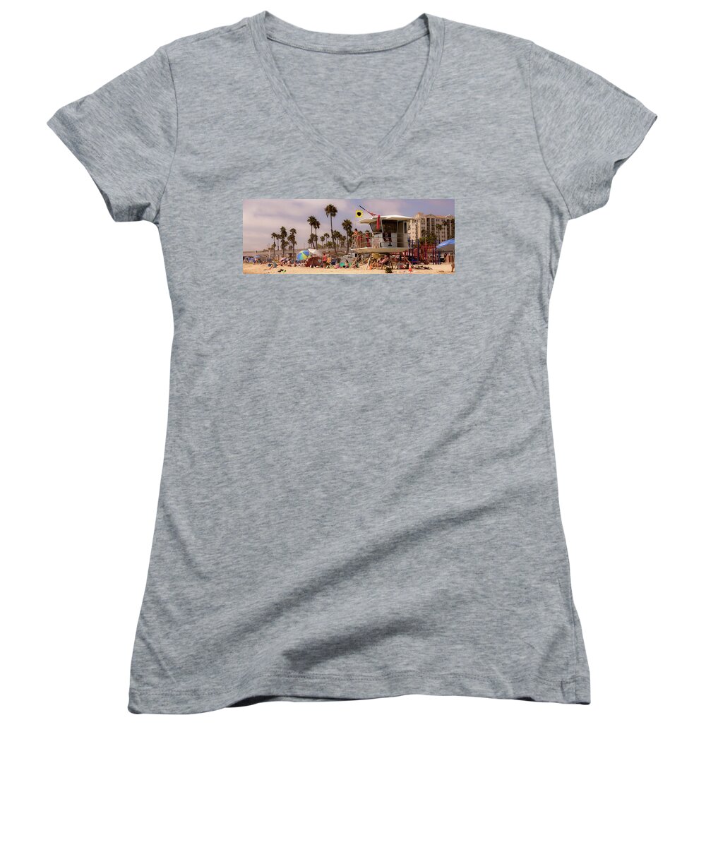 Landscape Women's V-Neck featuring the photograph Oceanside Beach by Bryant Coffey