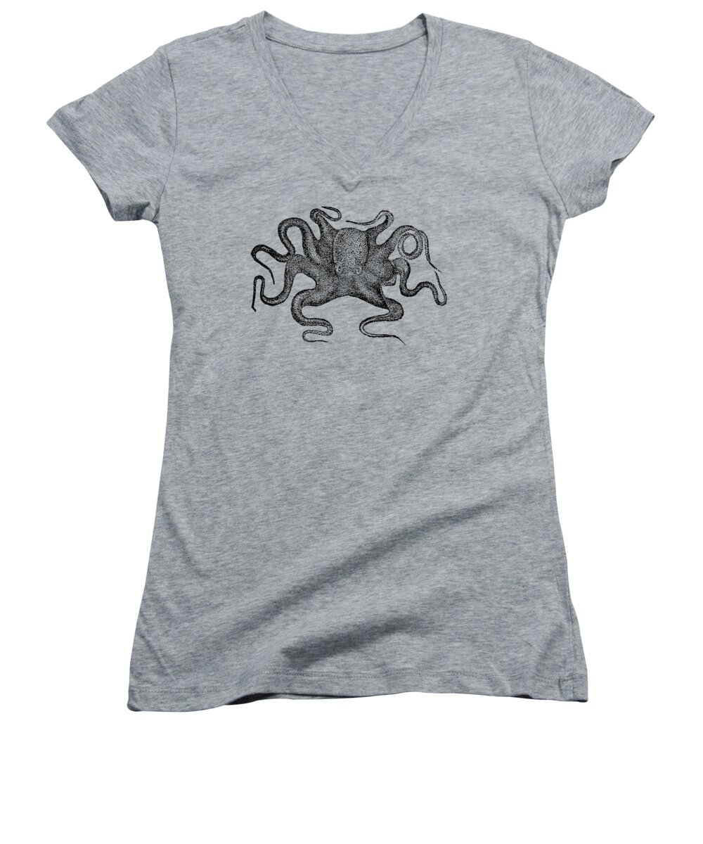 Octopus Women's V-Neck featuring the digital art Octopus T-shirt by Edward Fielding