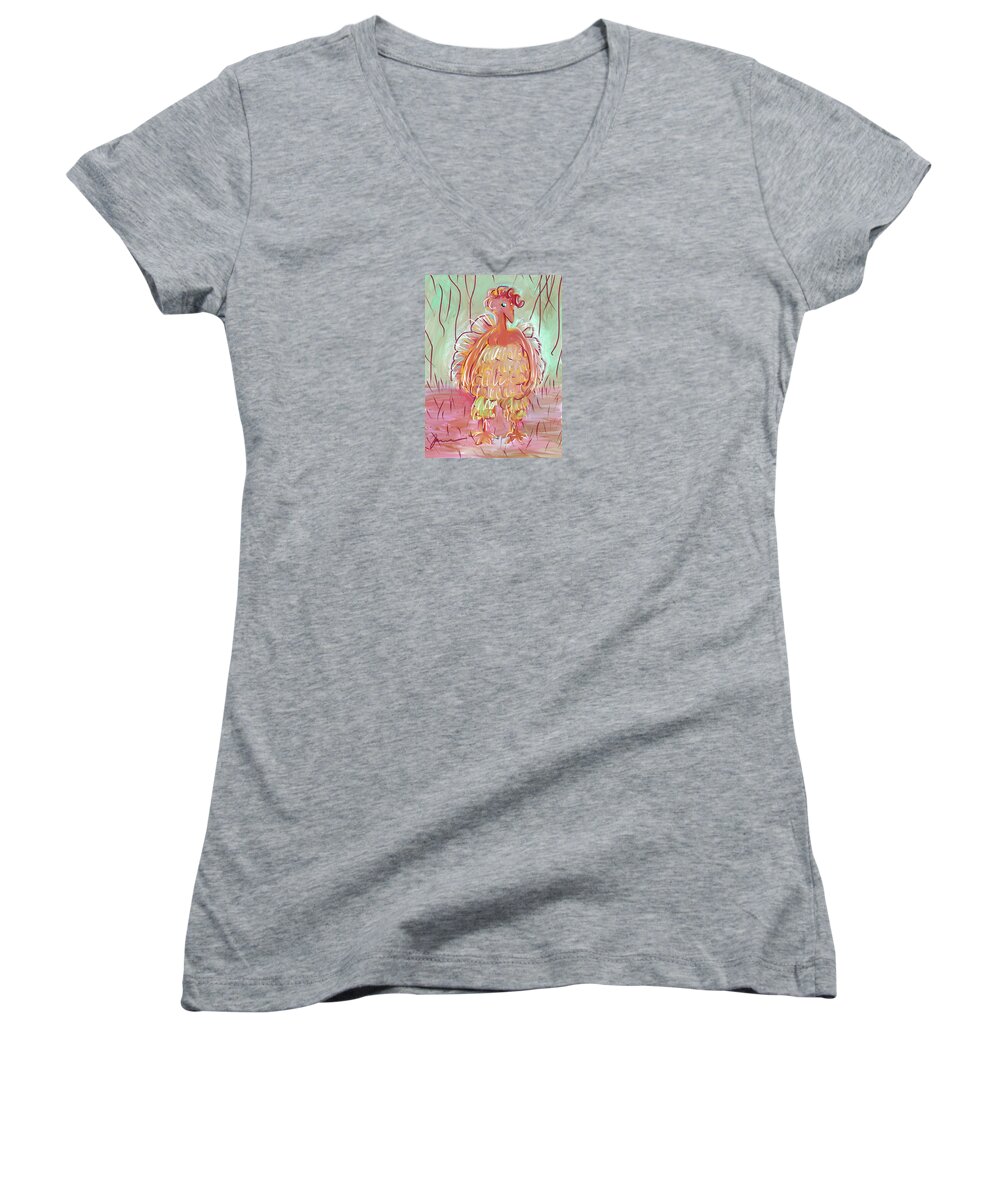 Odd Women's V-Neck featuring the painting Odd Chicken by Jean Pacheco Ravinski