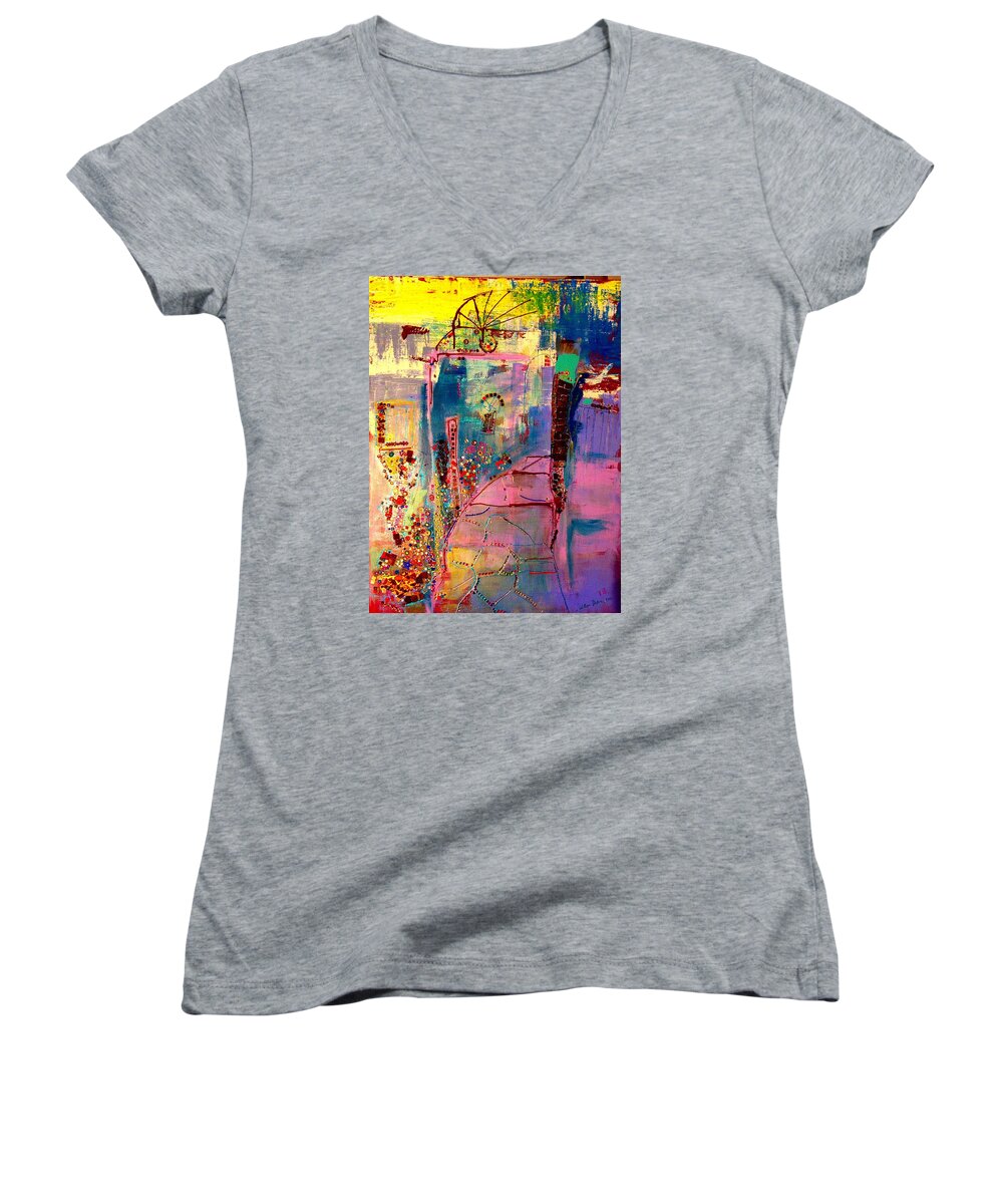  Women's V-Neck featuring the painting Of South 1 by Lilliana Didovic