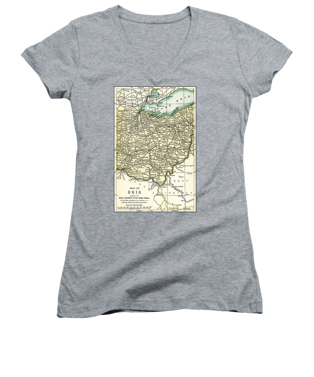 Map Women's V-Neck featuring the photograph Ohio Antique Map 1891 by Phil Cardamone