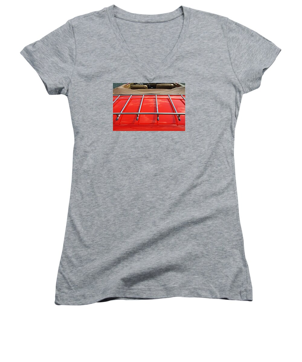 Cars Women's V-Neck featuring the photograph Old car trunk rack by Karl Rose