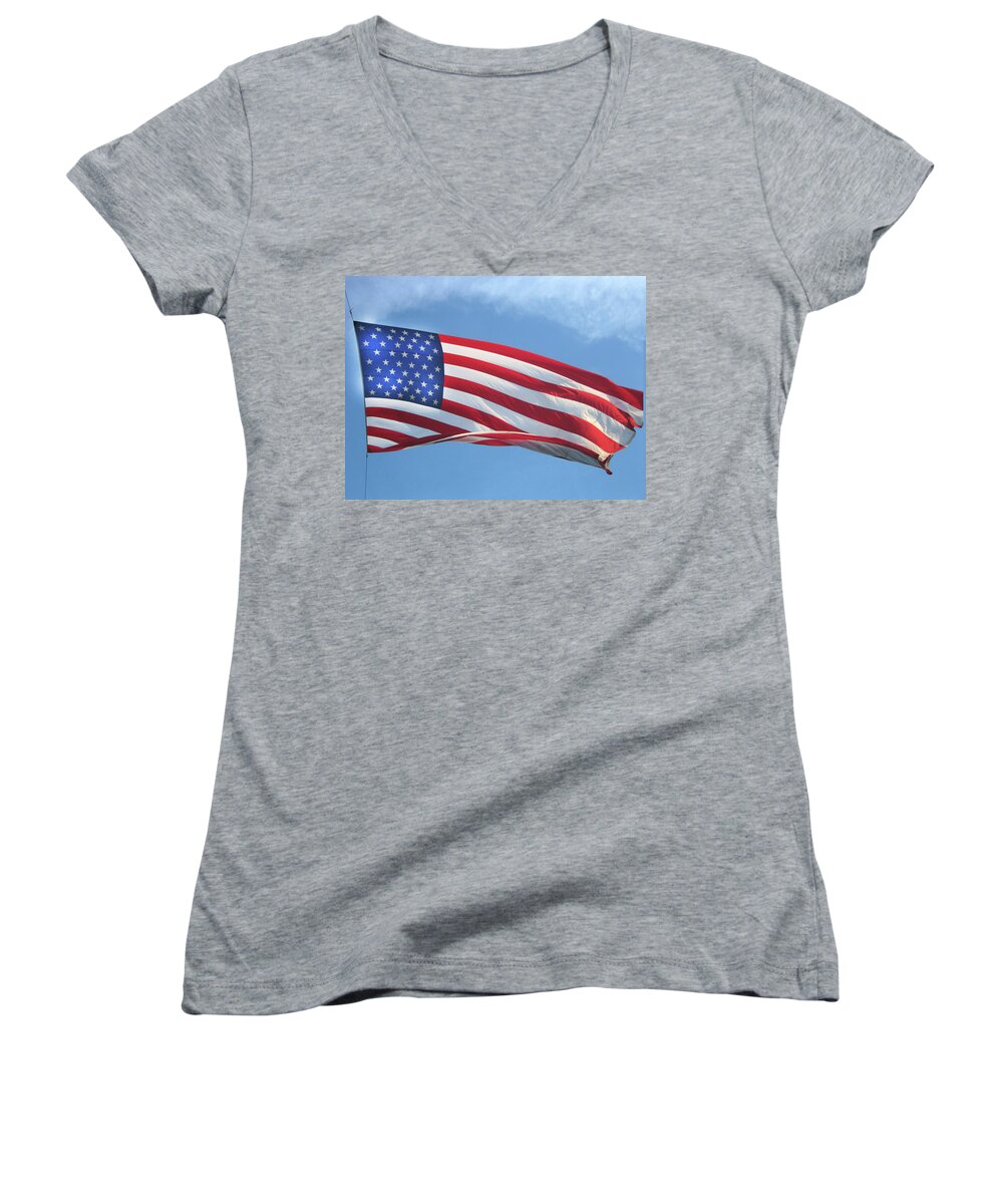 Old Glory Women's V-Neck featuring the digital art Old Glory Never Fades by Gary Baird