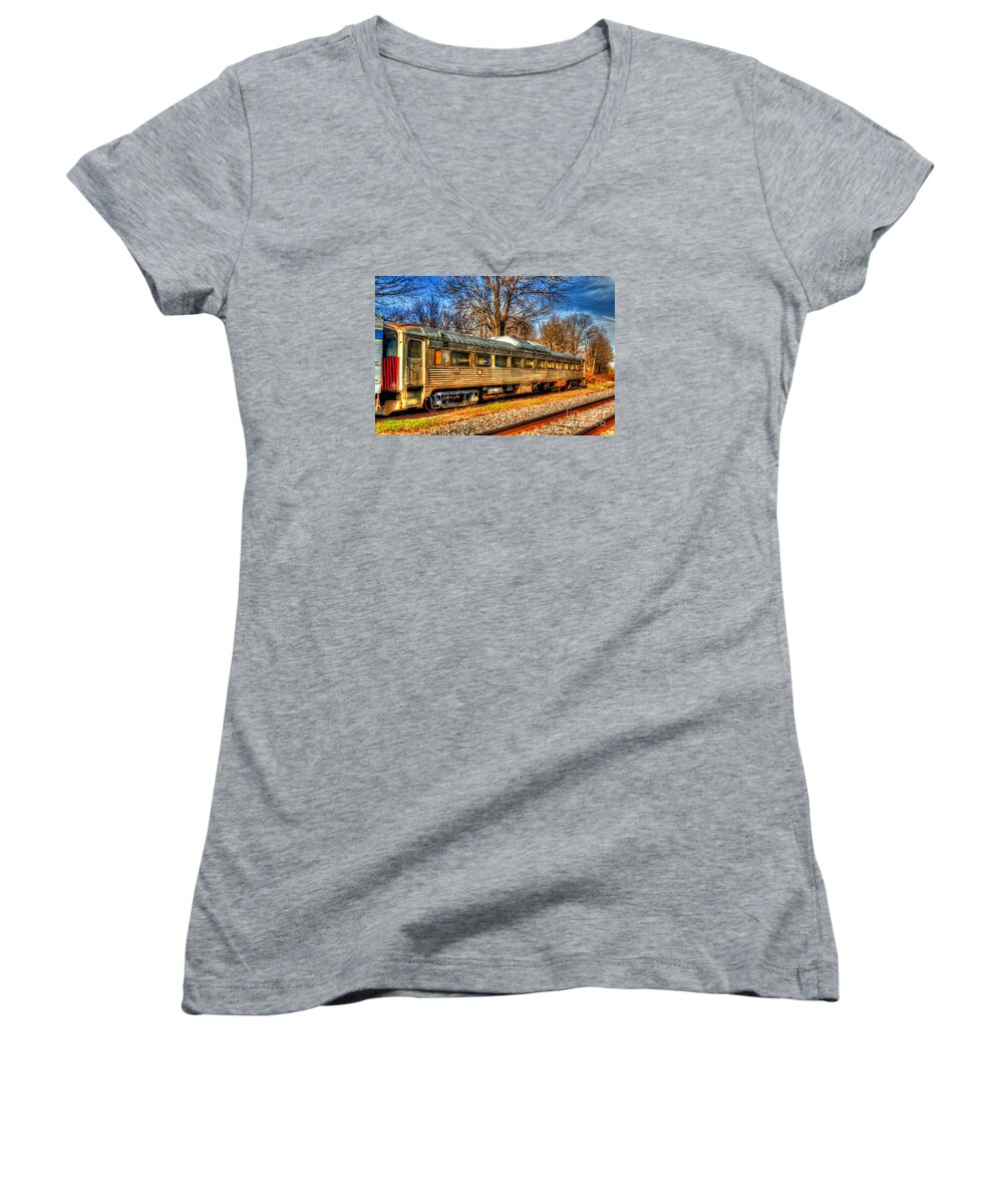 Trains Women's V-Neck featuring the photograph Old Rail Car by Rod Best