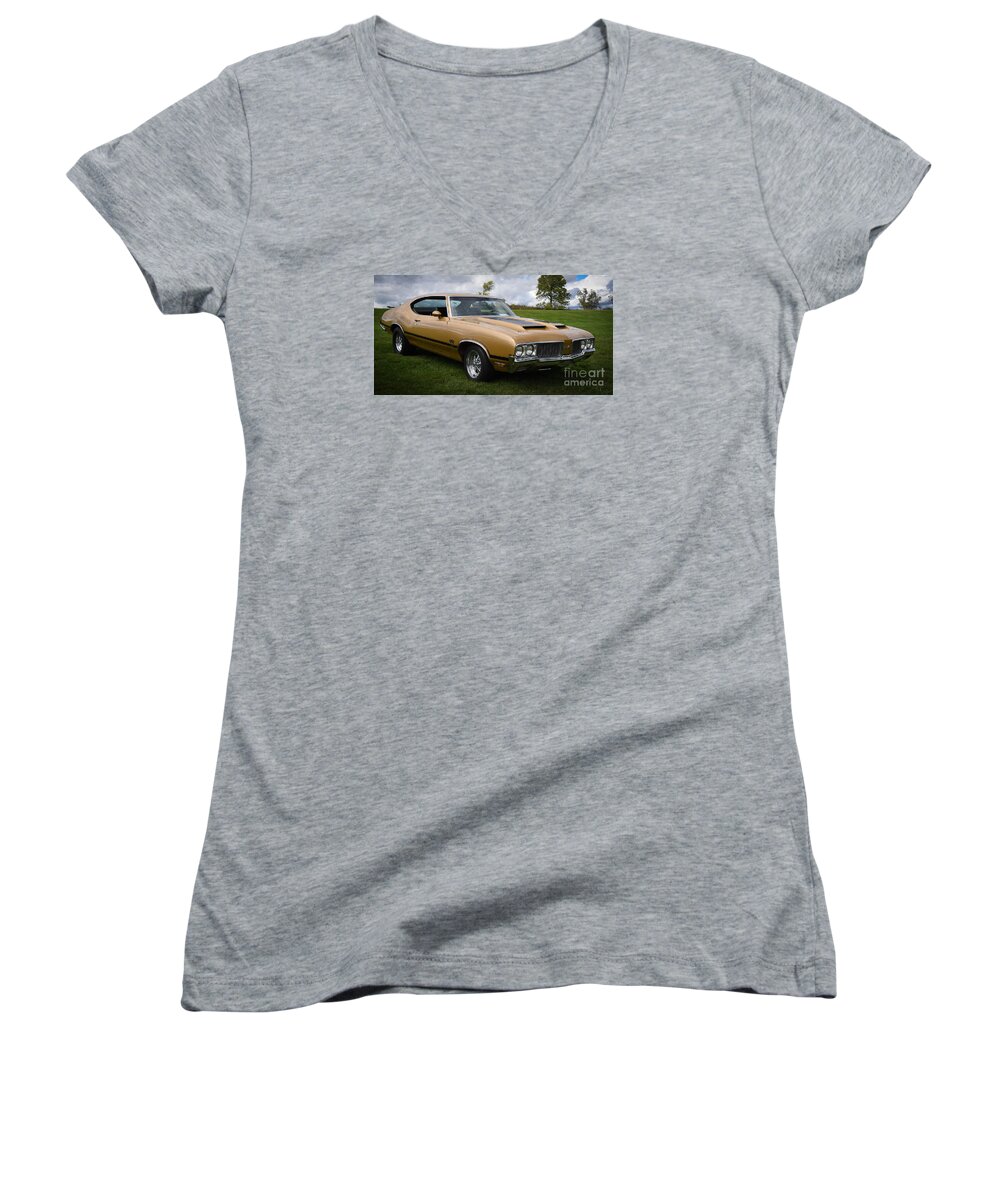 442 Women's V-Neck featuring the photograph Oldsmobile 442 by Grace Grogan
