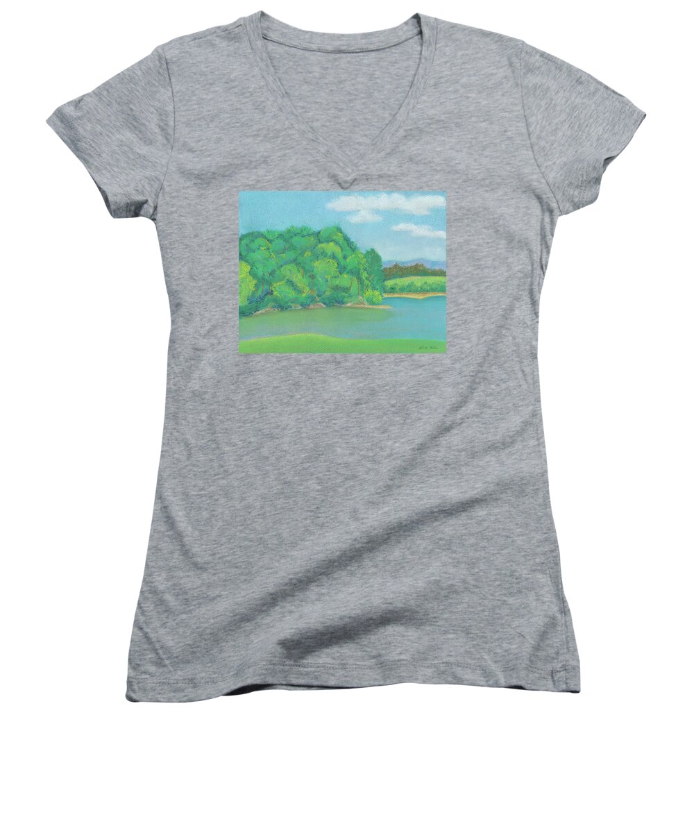 Art Women's V-Neck featuring the pastel Omega Afternoon by Anne Katzeff