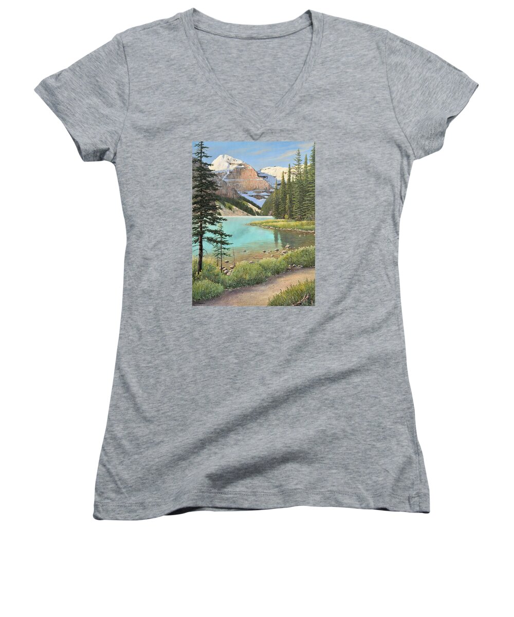 Landscape Women's V-Neck featuring the painting On A Summer's Day by Jake Vandenbrink