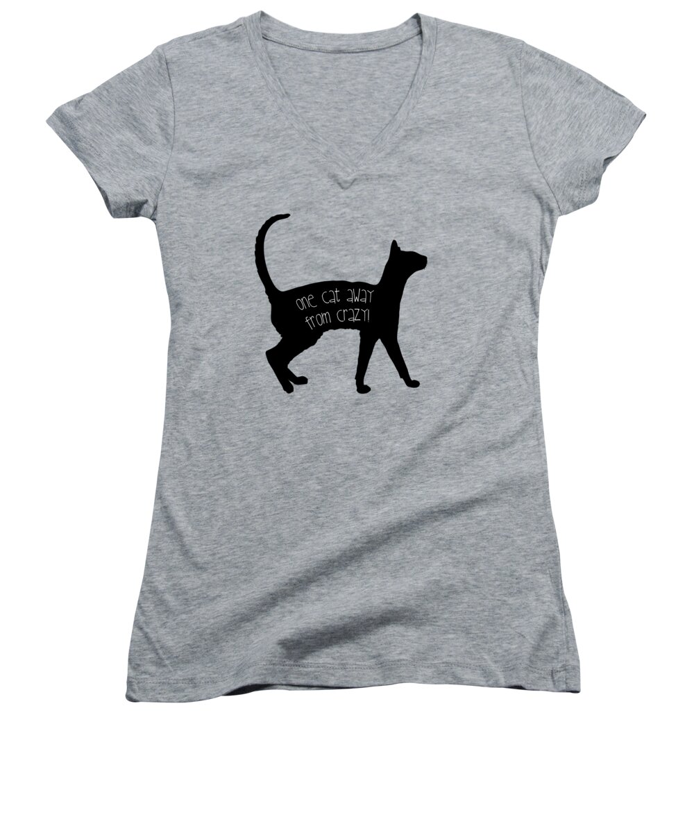 Cats Women's V-Neck featuring the digital art One Cat Away From Crazy by Nancy Ingersoll