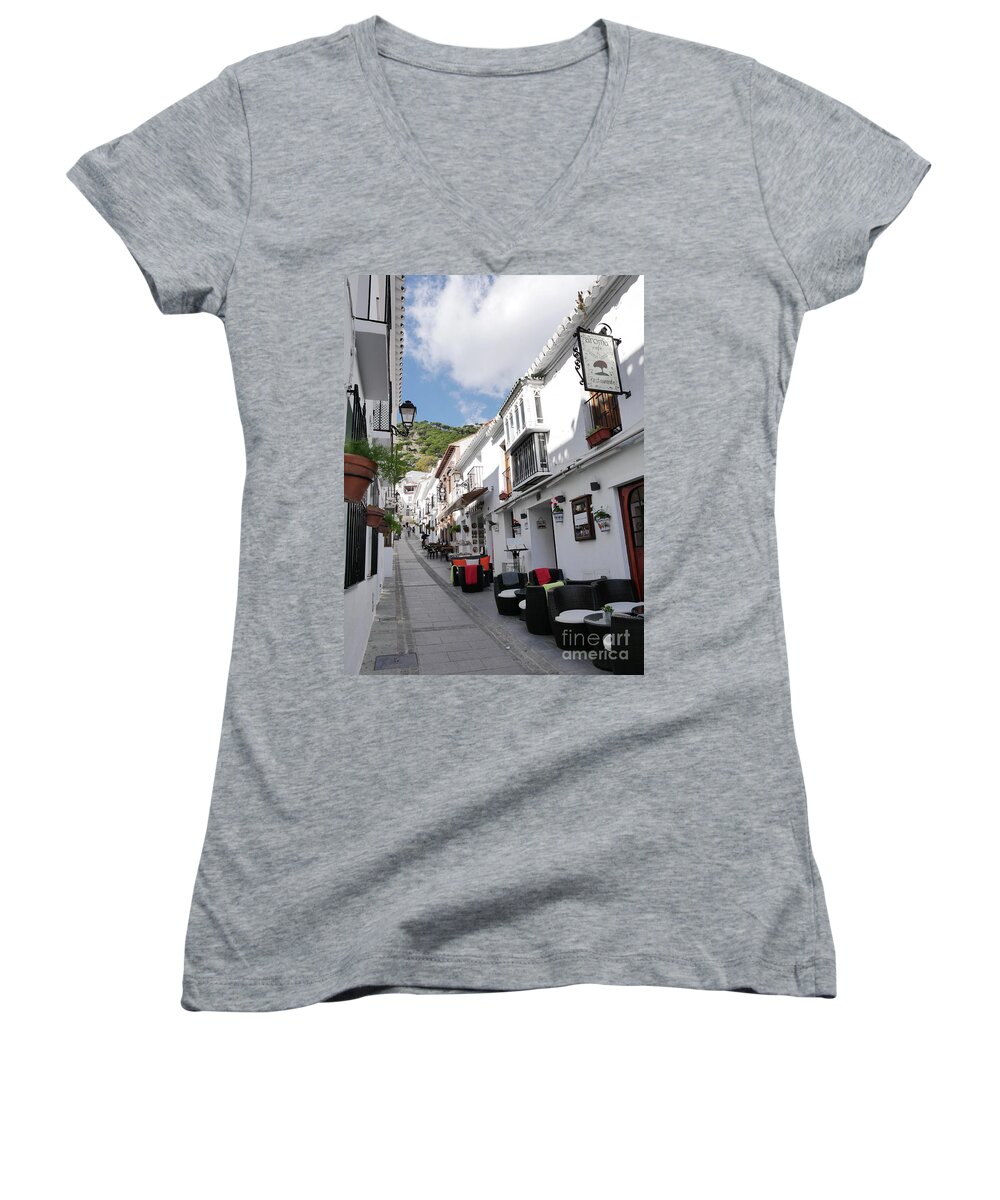 San Sebastian Street Women's V-Neck featuring the photograph one of the most photographed streets in Spain by Brenda Kean