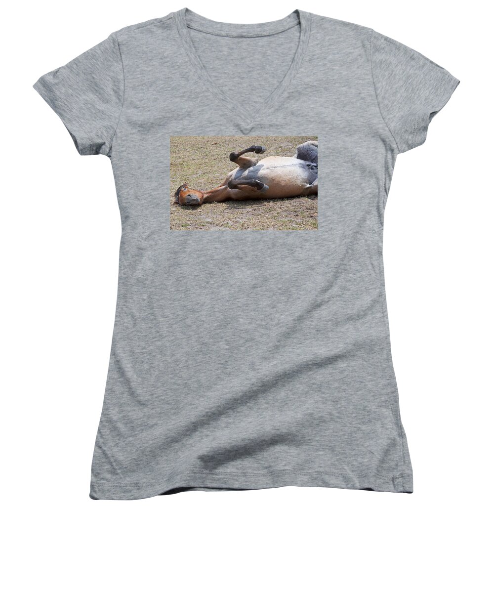 Horse Women's V-Neck featuring the photograph One Very Happy Horse by Kenneth Albin
