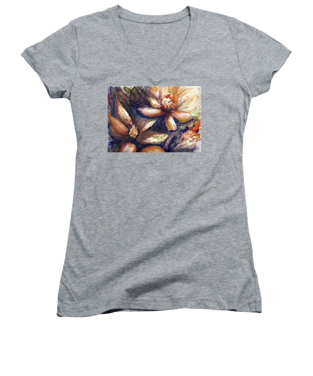 Florida Women's V-Neck featuring the painting Orange Blossom by Francelle Theriot