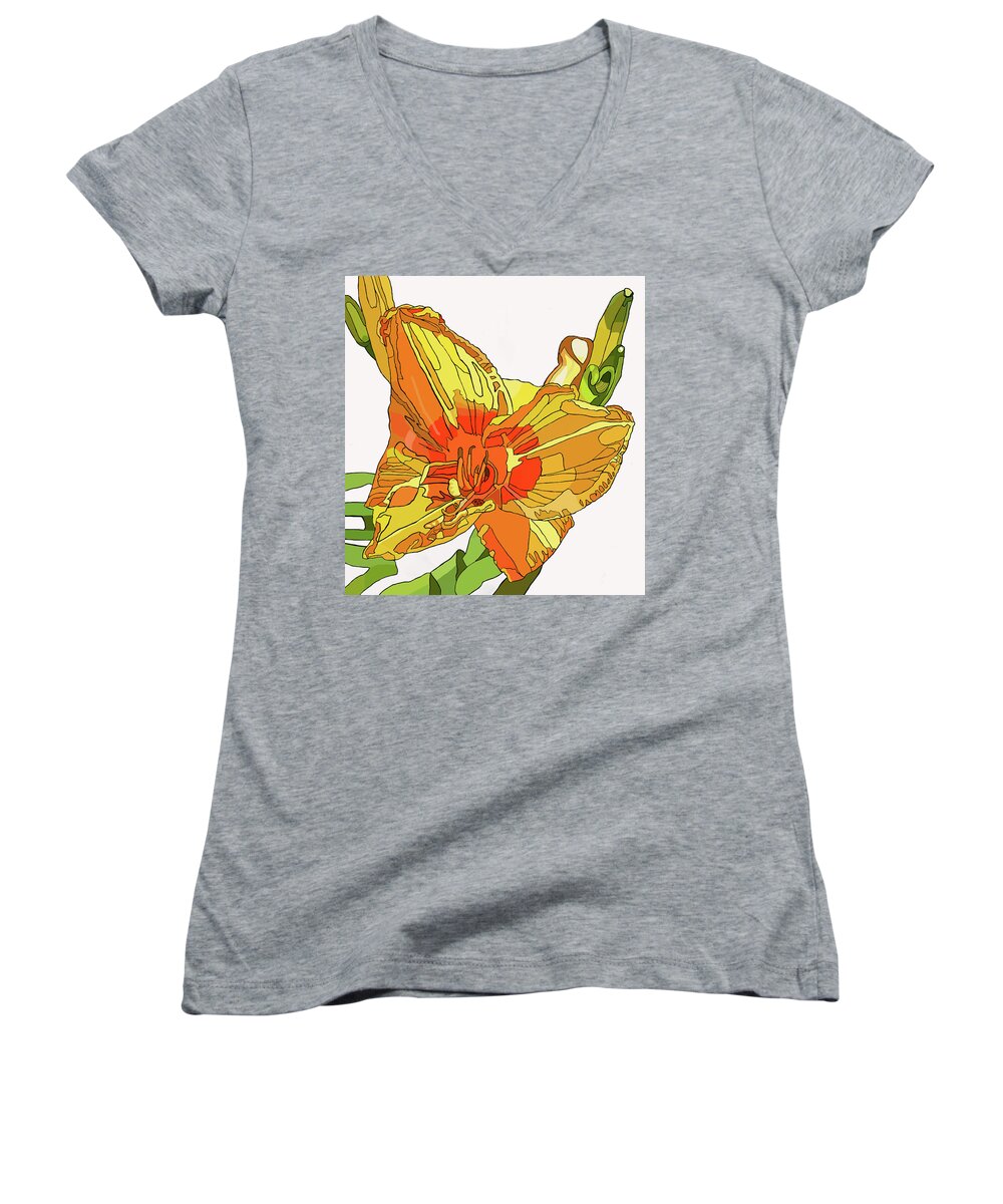 Canna Women's V-Neck featuring the painting Orange Canna Lily by Jamie Downs