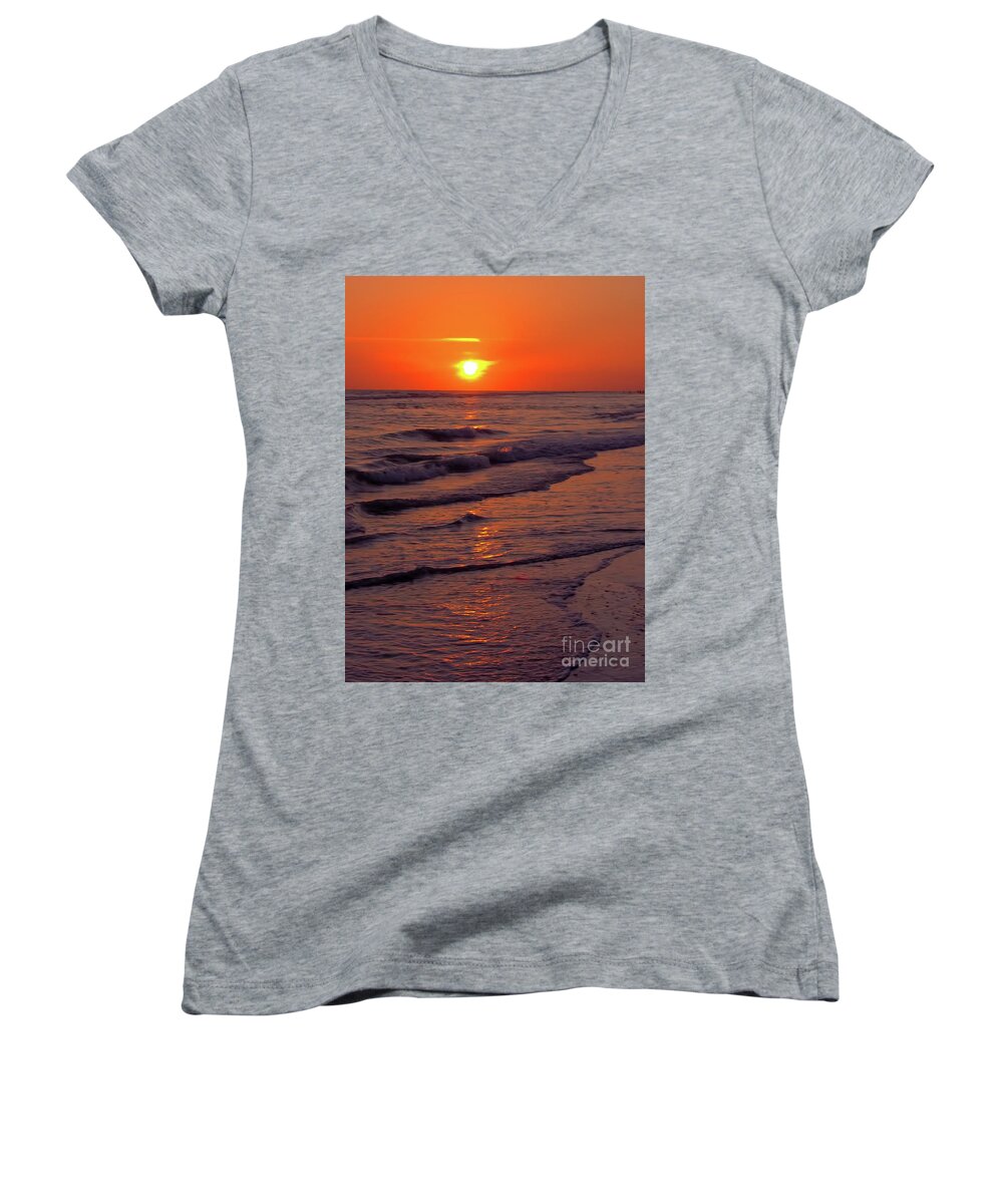 Sunset Women's V-Neck featuring the photograph Orange Sunset by D Hackett