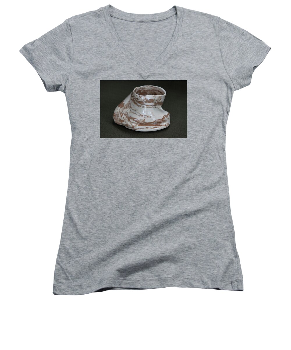 Clay Women's V-Neck featuring the ceramic art Organic Marbled Clay Ceramic Vessel by Suzanne Gaff