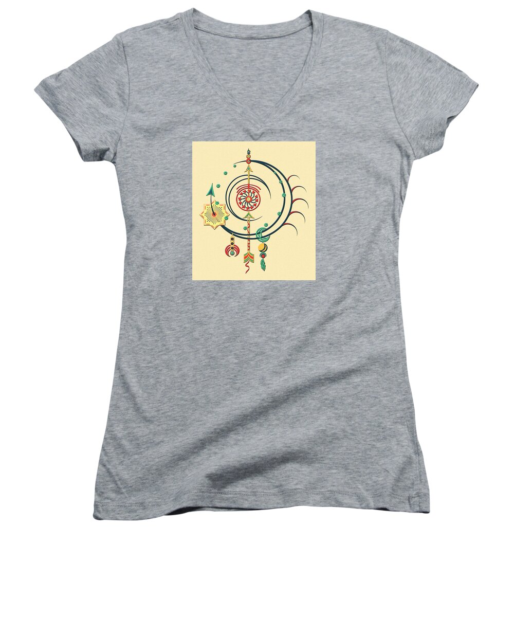 Multicolored Women's V-Neck featuring the drawing Ornament Variation Three by Deborah Smith