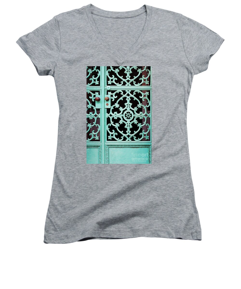 Architecture Women's V-Neck featuring the photograph Ornate Doors by Todd Blanchard