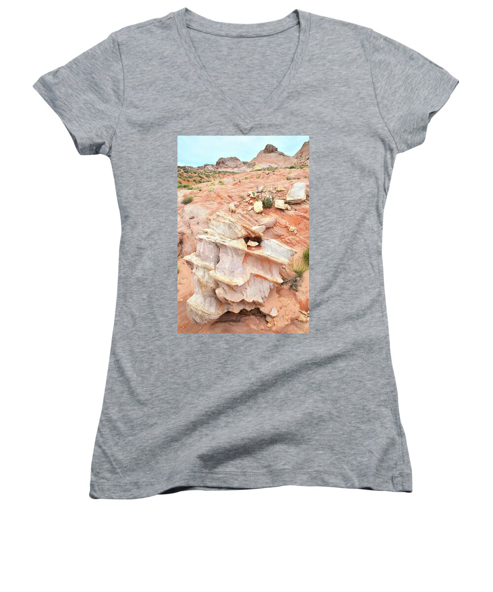Valley Of Fire State Park Women's V-Neck featuring the photograph Ornate Rock in Wash 4 of Valley of Fire by Ray Mathis
