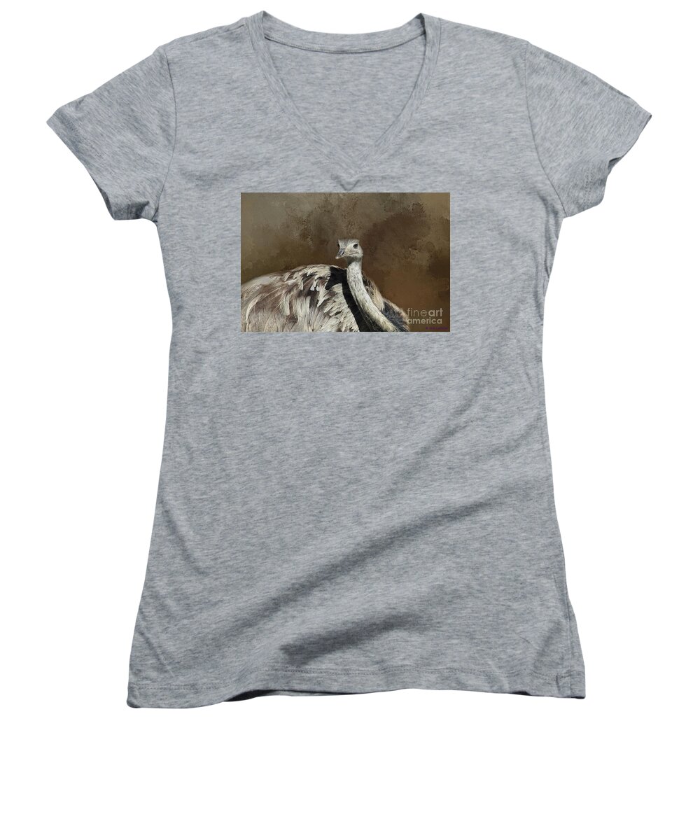 Ostrich Women's V-Neck featuring the photograph Ostrich by Eva Lechner