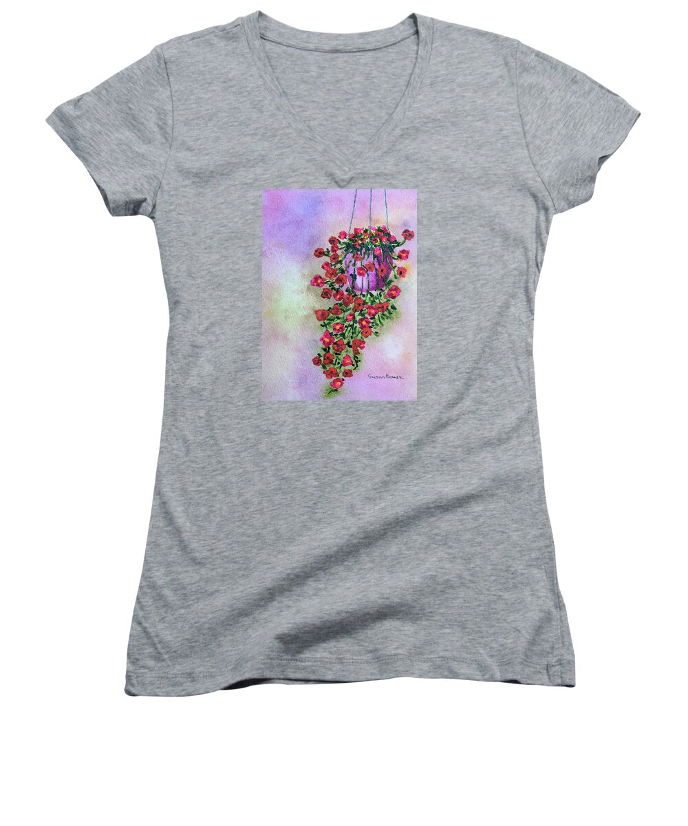 Flowers Women's V-Neck featuring the painting Outside my Window by Susan Bauer
