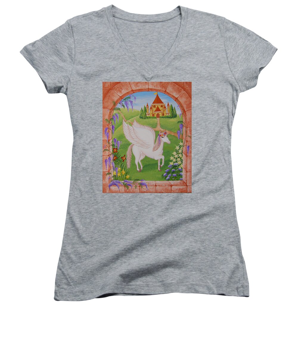 Horses Women's V-Neck featuring the painting Outside the Window by Valerie Carpenter