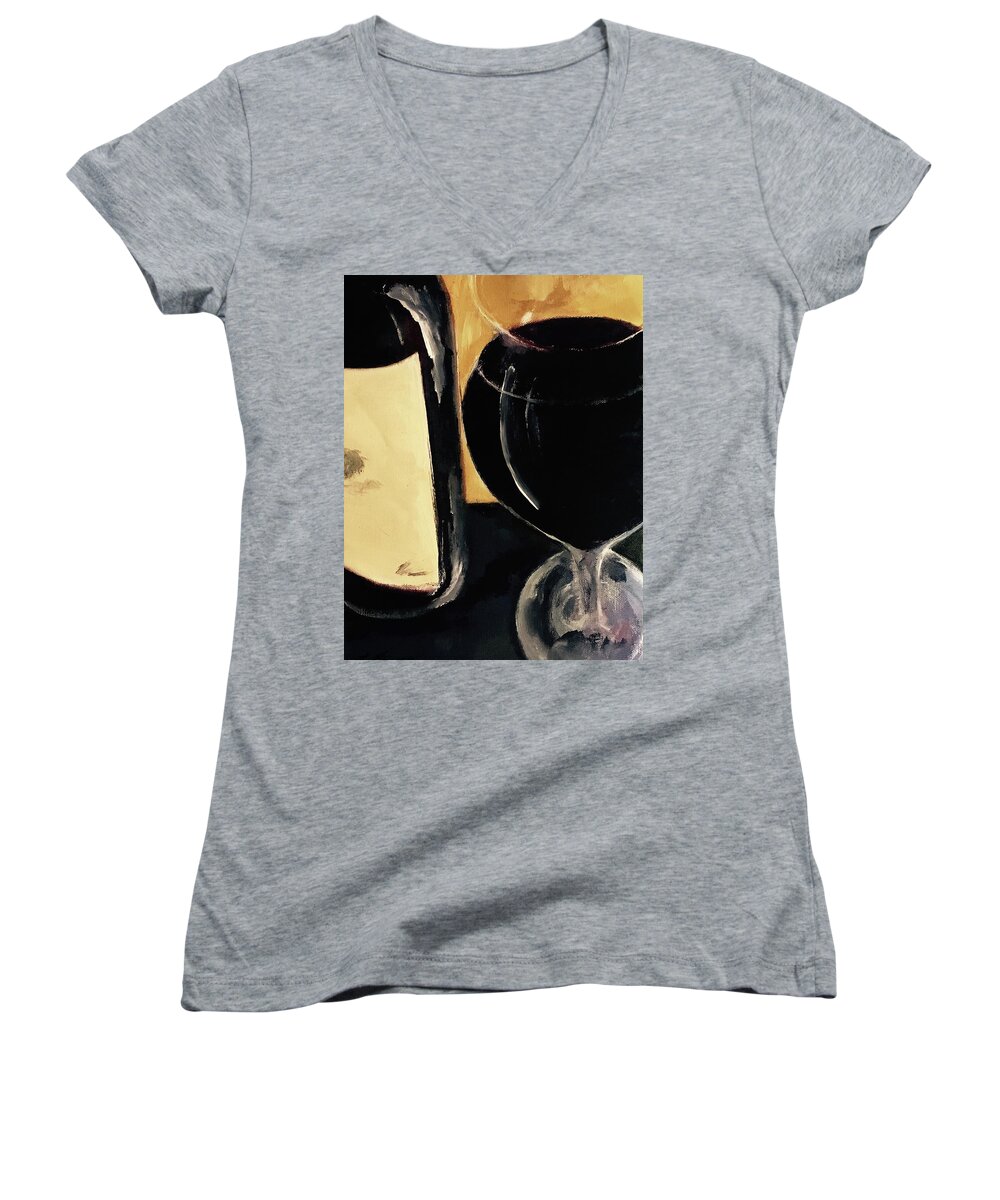 Wine Women's V-Neck featuring the painting Over The Top by Lisa Kaiser
