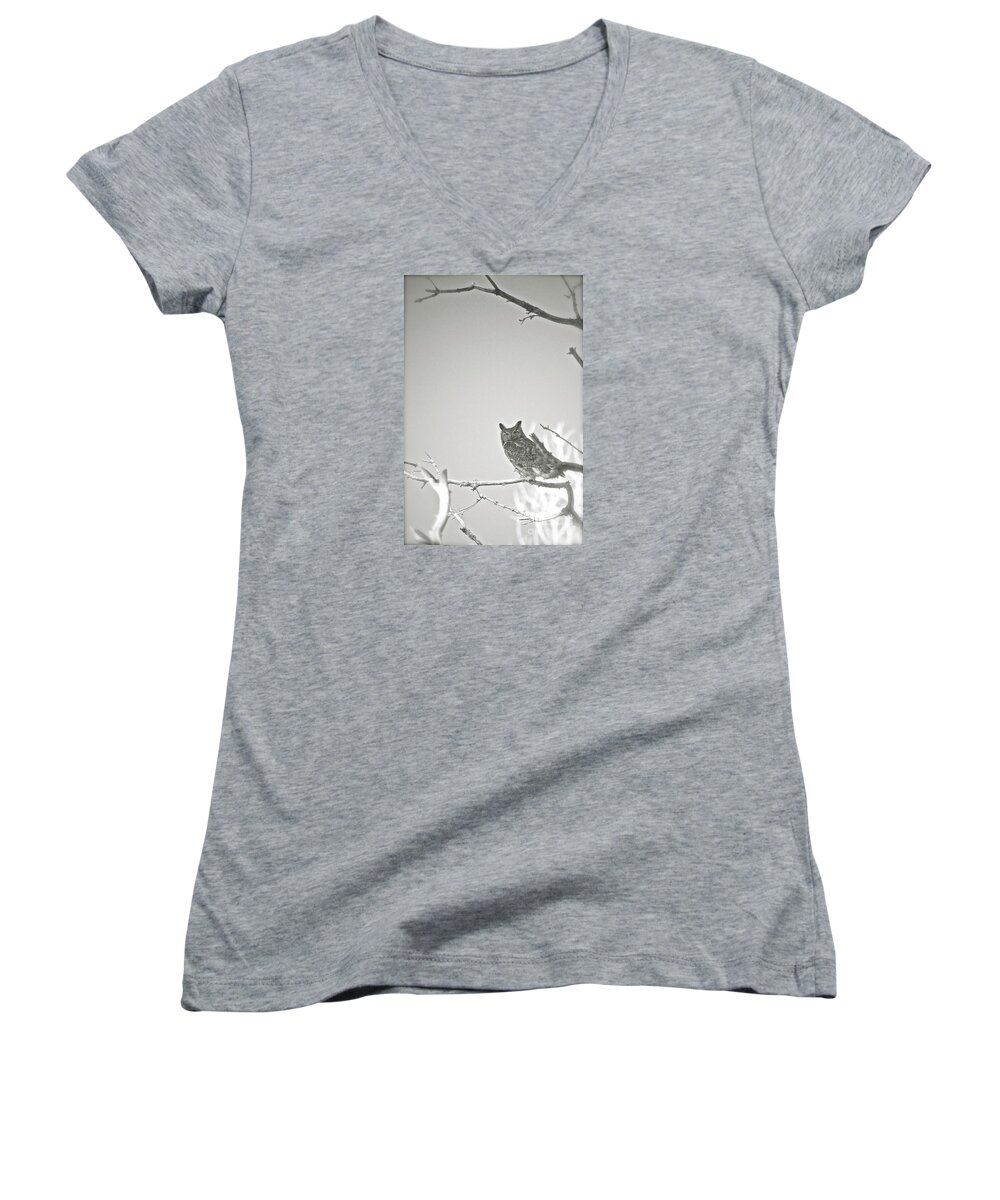 Owl Women's V-Neck featuring the photograph Owl Be Seeing You by Cindy Schneider