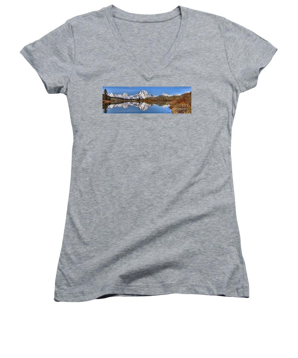 Oxbow Women's V-Neck featuring the photograph Oxbow Snake River Reflections by Adam Jewell
