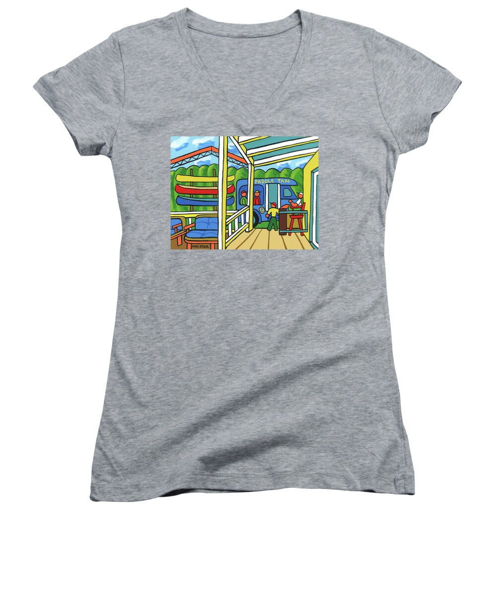 Canoe Women's V-Neck featuring the painting Paddle Taxi - Rum 138 by Mike Segal