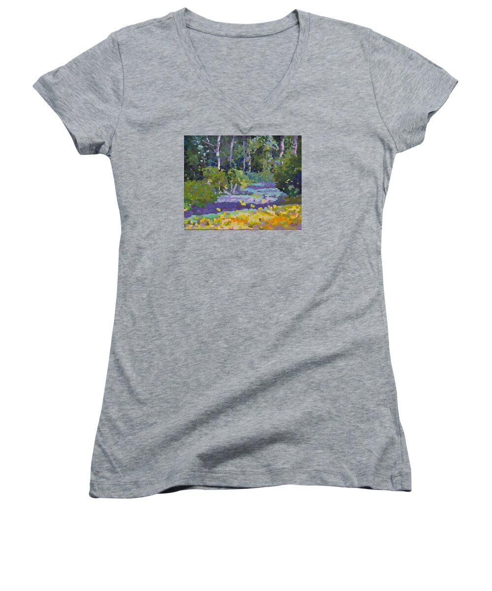Abstract Landscape Women's V-Neck featuring the painting Painting Pixie Forest by Chris Hobel