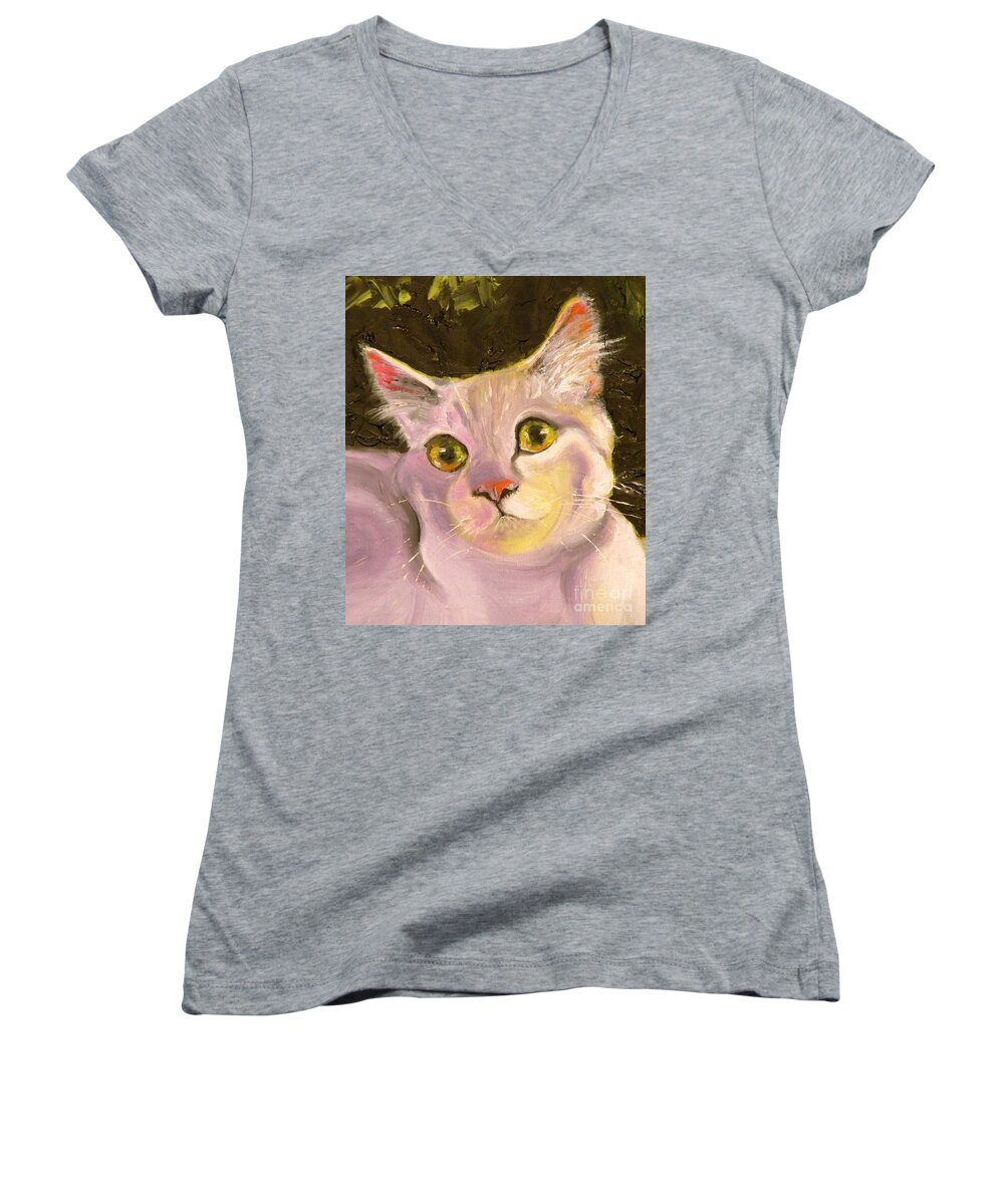 Cat Women's V-Neck featuring the painting Best Friend by Susan A Becker